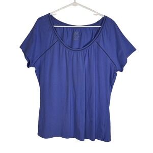 Soft Sensations Womens XL Periwinkle Blue Crochet Trim Raglan Short Sleeve Top